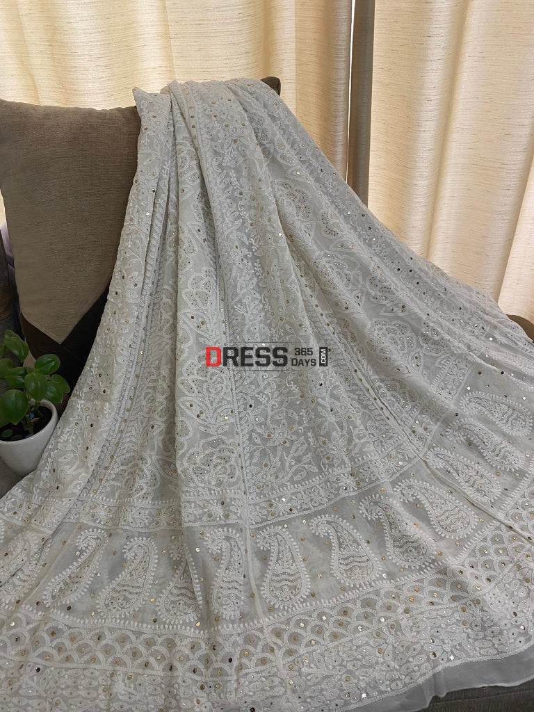 Ivory Kamdani Chikankari Lehenga Skirt (Lehenga Only)