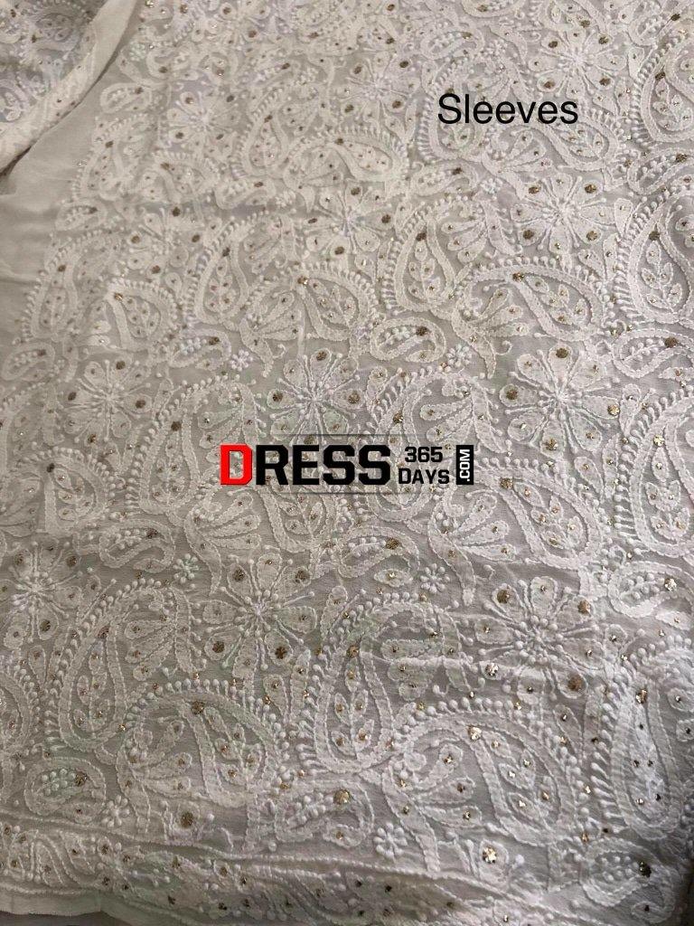 Ivory Kamdani Chikankari Three Piece Suit With Embroidered Sleeves Suits