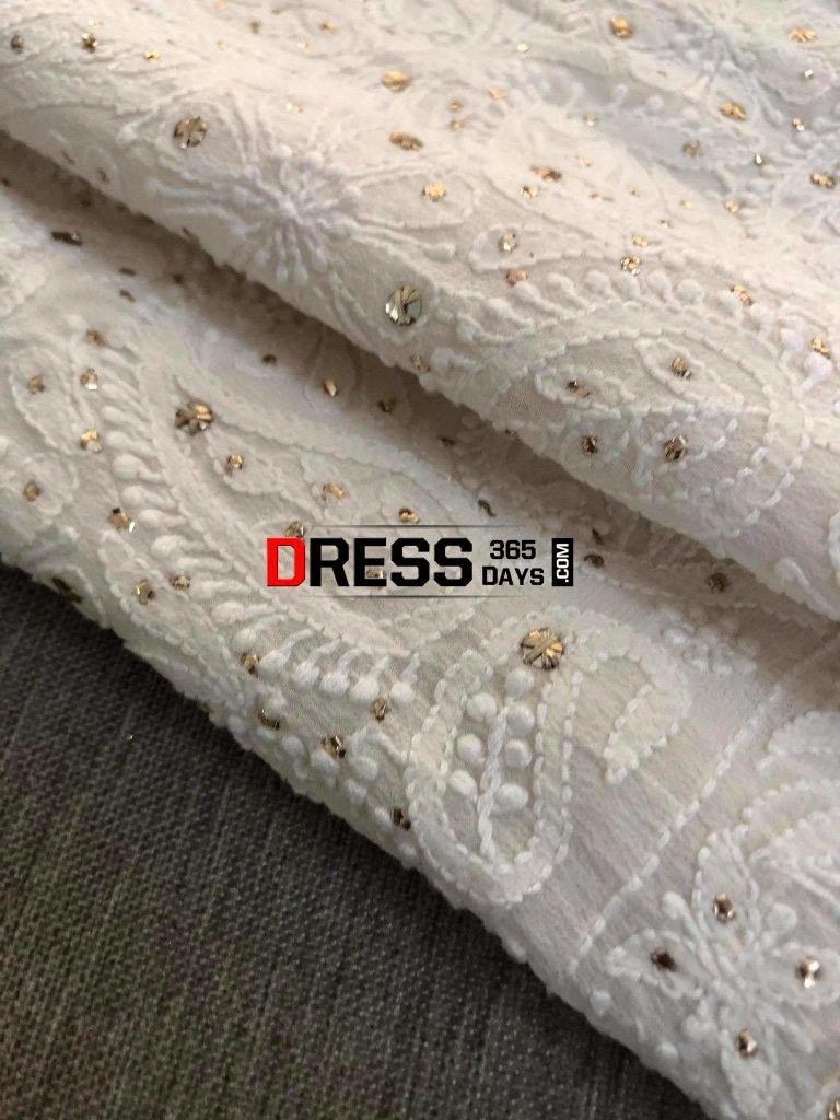 Ivory Kamdani Chikankari Three Piece Suit With Embroidered Sleeves Suits