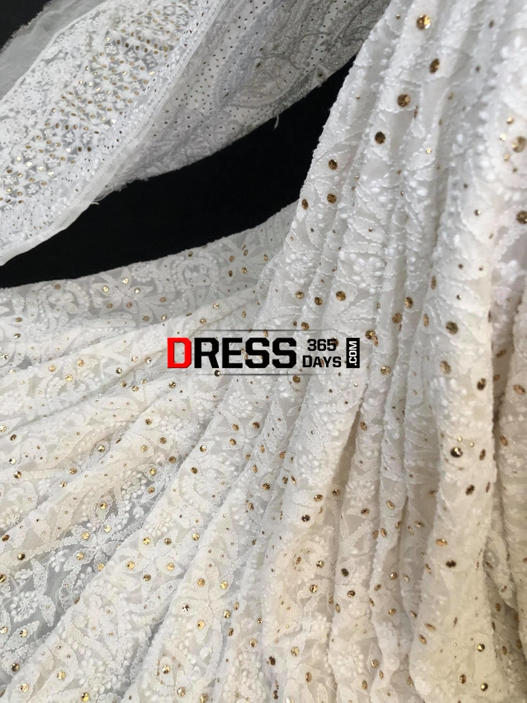 Ivory Kamdani Lucknowi Chikankari Saree