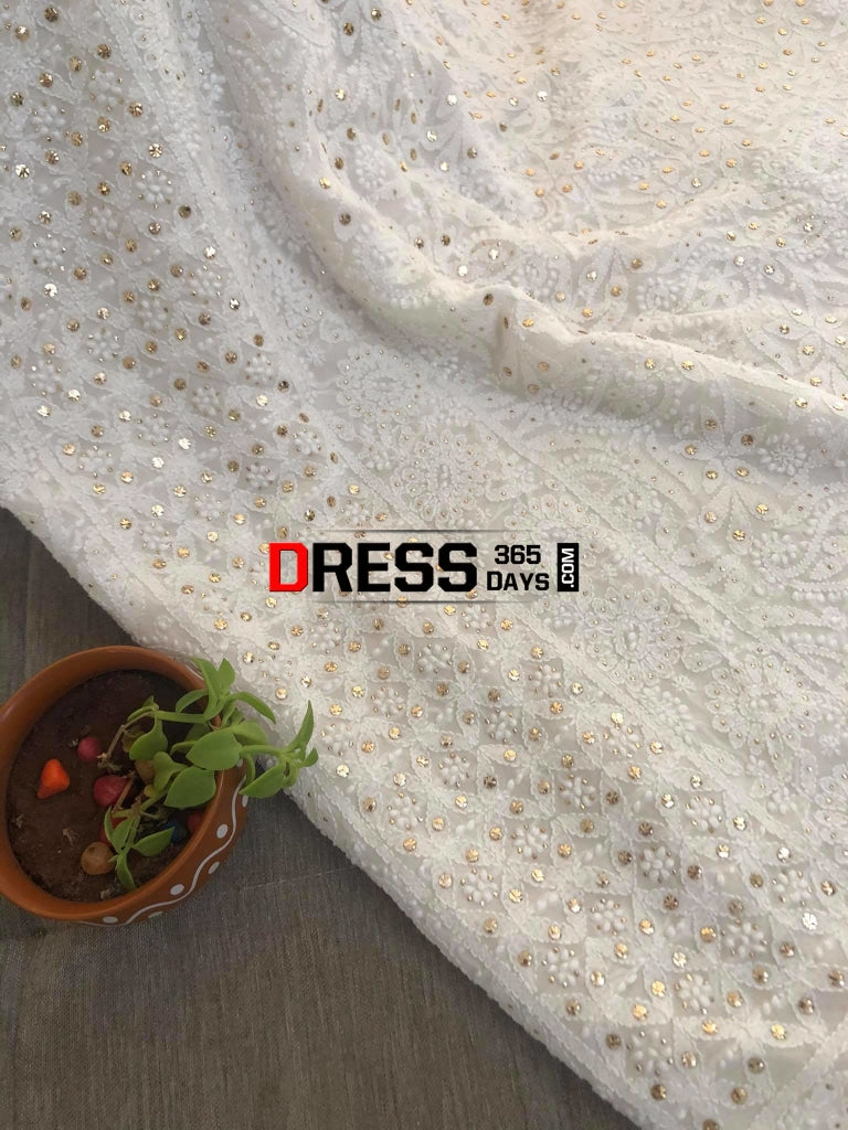 Ivory Kamdani Lucknowi Chikankari Saree