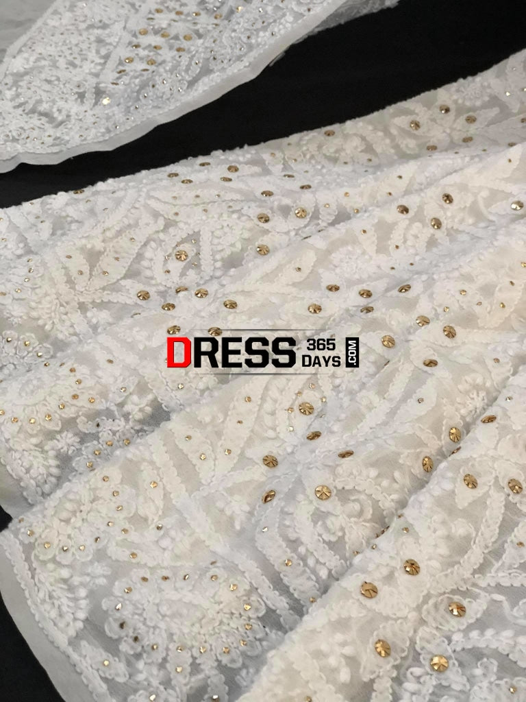 Ivory Kamdani Lucknowi Chikankari Saree