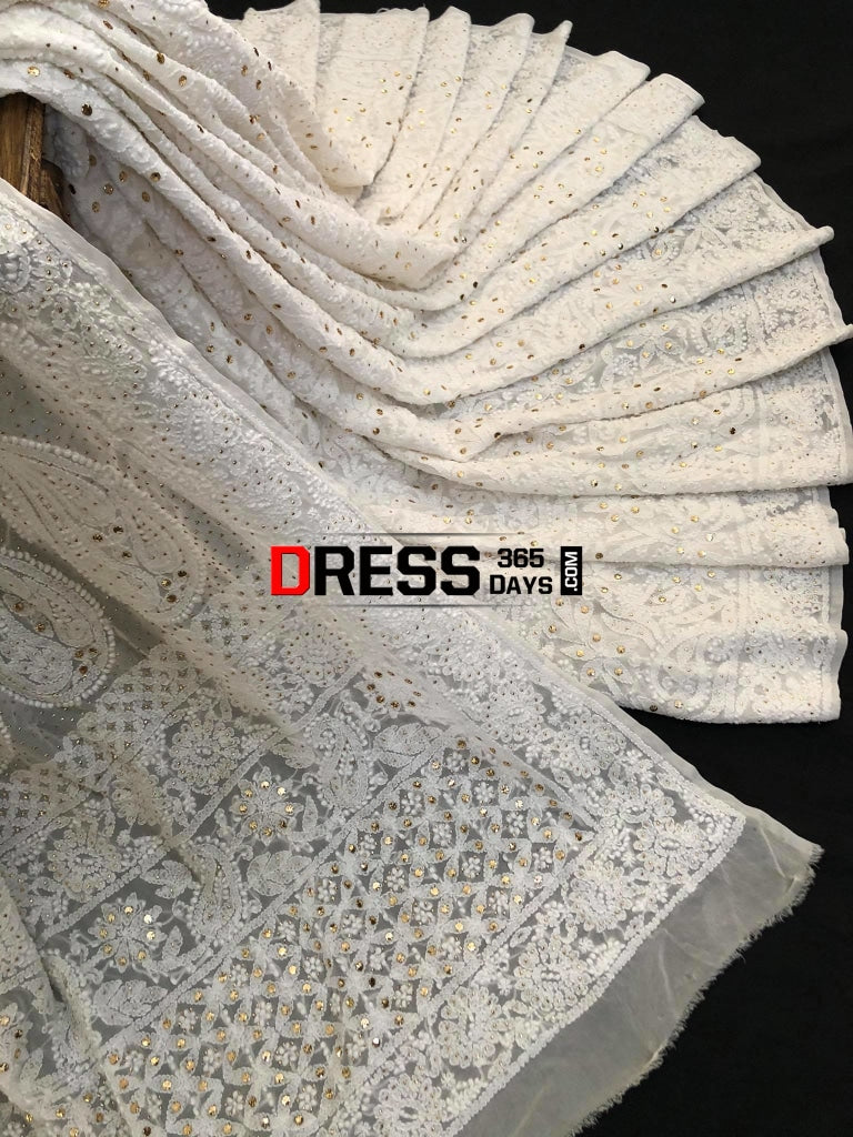Ivory Kamdani Lucknowi Chikankari Saree