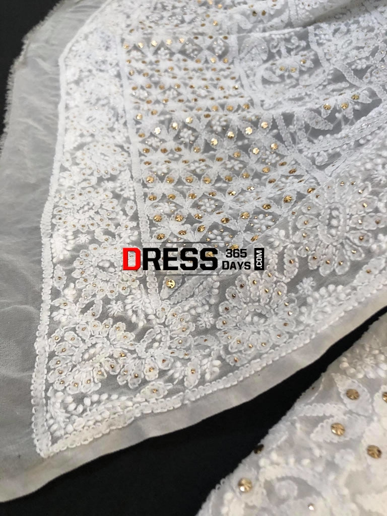 Ivory Kamdani Lucknowi Chikankari Saree