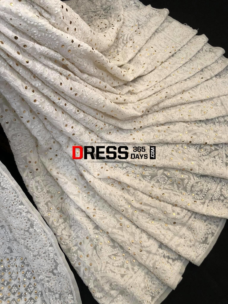 Ivory Kamdani Lucknowi Chikankari Saree