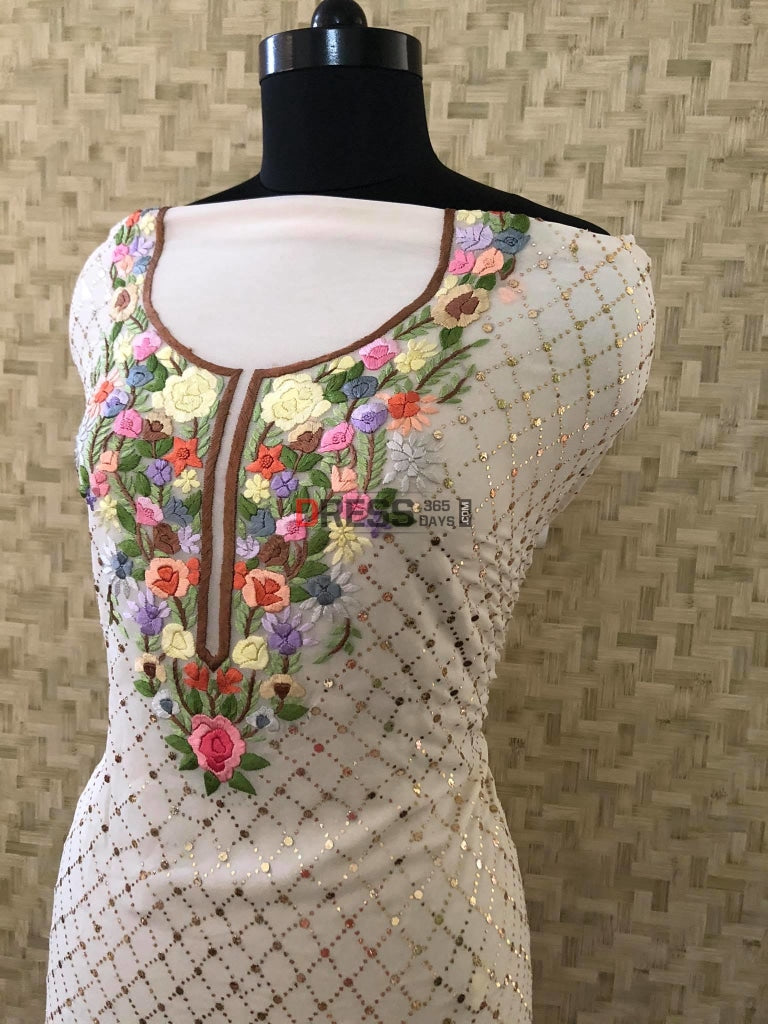 Ivory Kamdani Multicolour Neckline Suit Chikankari Suits