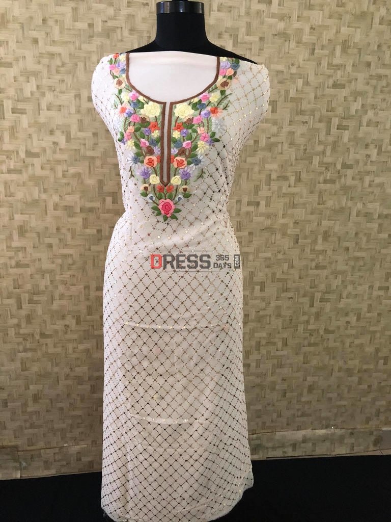 Ivory Kamdani Multicolour Neckline Suit Chikankari Suits