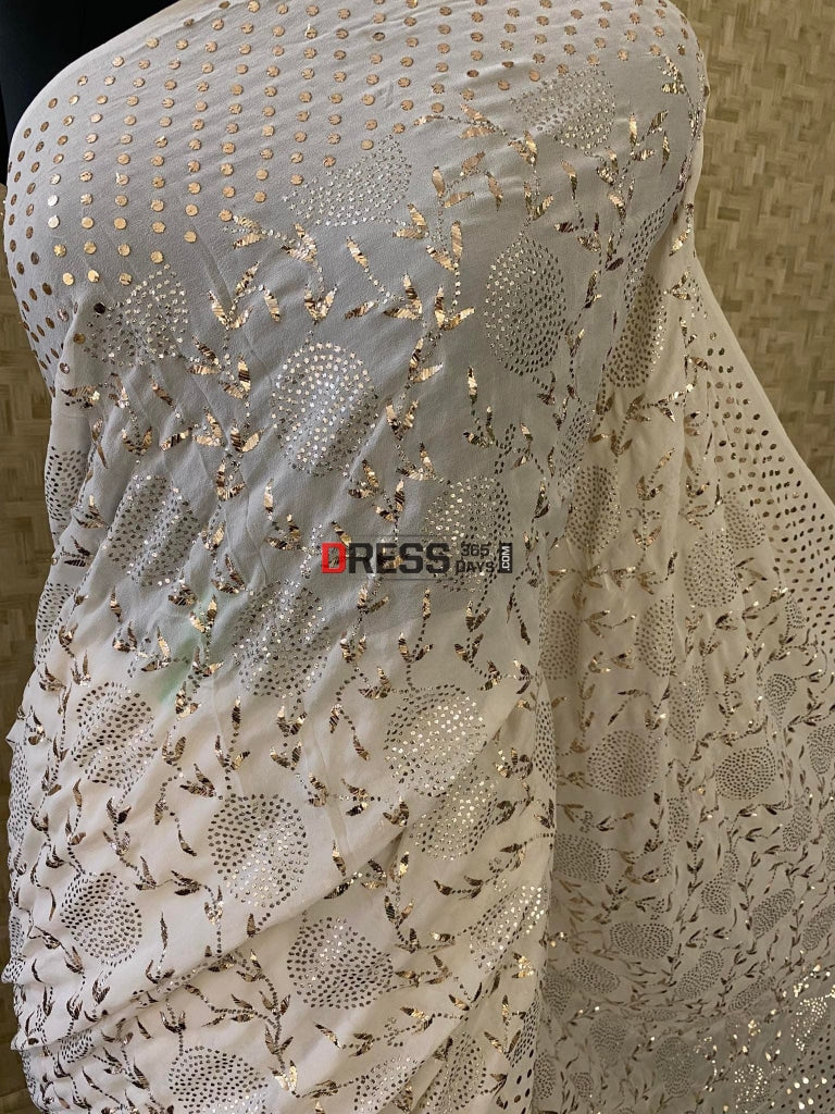 Ivory Kamdani Partywear Saree Chikankari