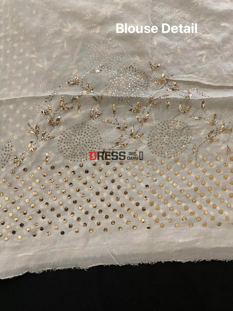 Ivory Kamdani Partywear Saree Chikankari