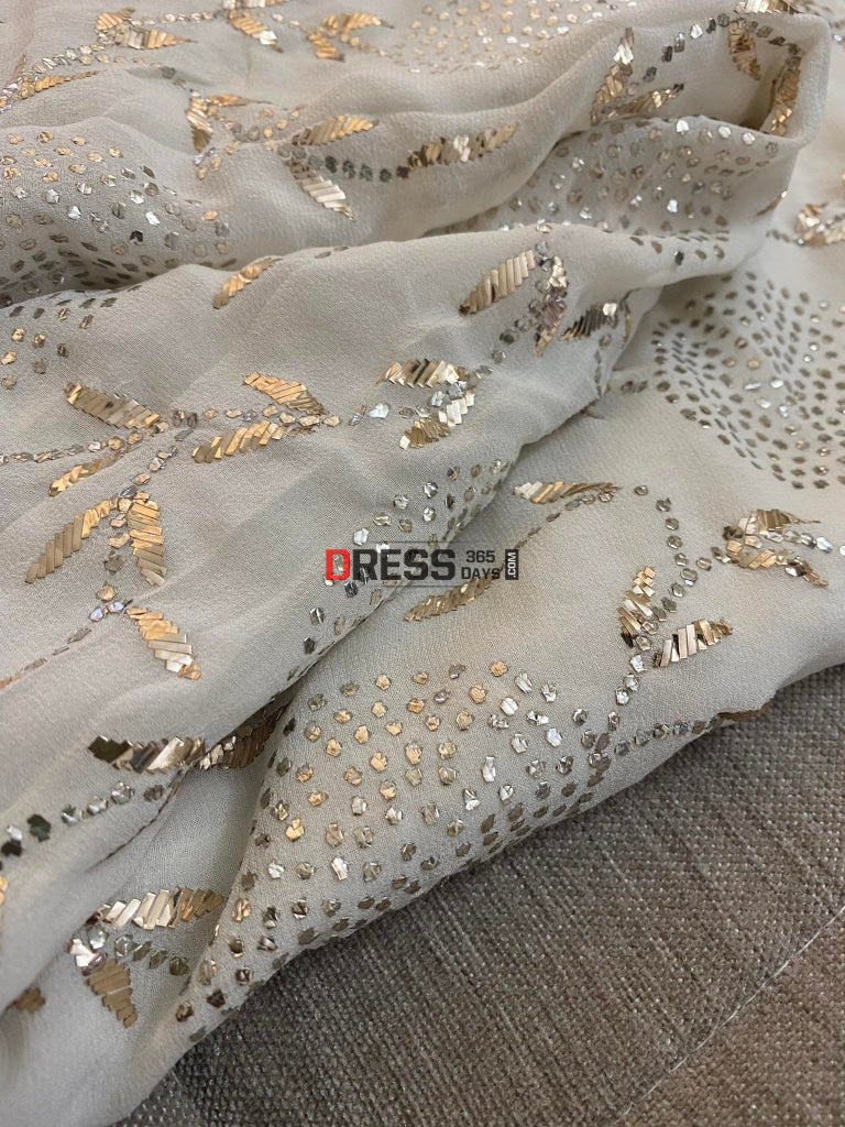 Ivory Kamdani Partywear Saree Chikankari