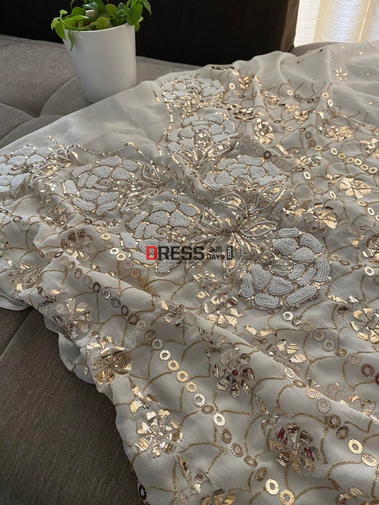 Ivory Kamdani & Pearl Work Lucknowi Suit Chikankari Suits