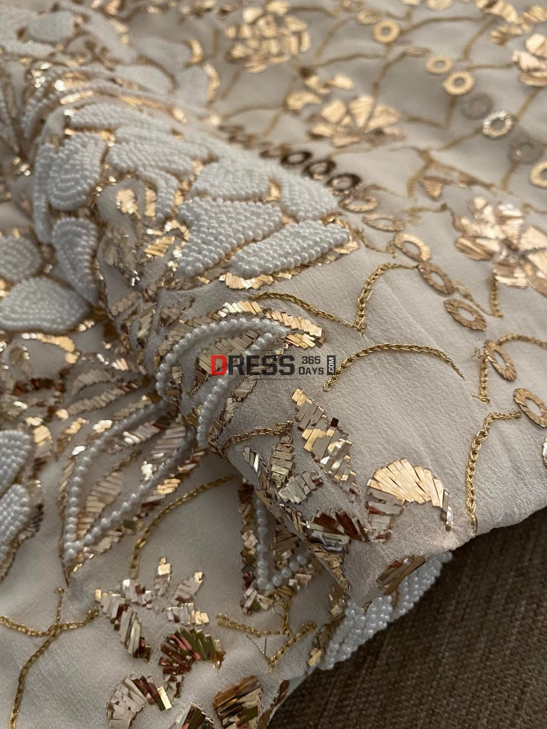 Ivory Kamdani & Pearl Work Lucknowi Suit Chikankari Suits