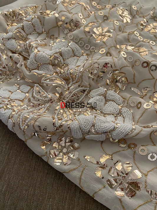 Ivory Kamdani & Pearl Work Lucknowi Suit Chikankari Suits