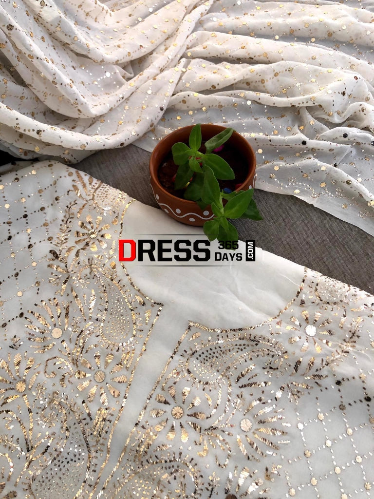 Ivory Kamdani Suit With Heavy Dupatta