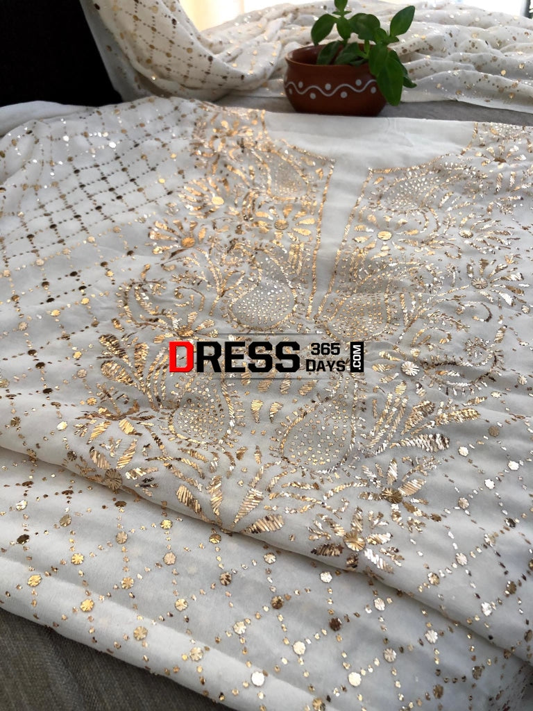 Ivory Kamdani Suit With Heavy Dupatta