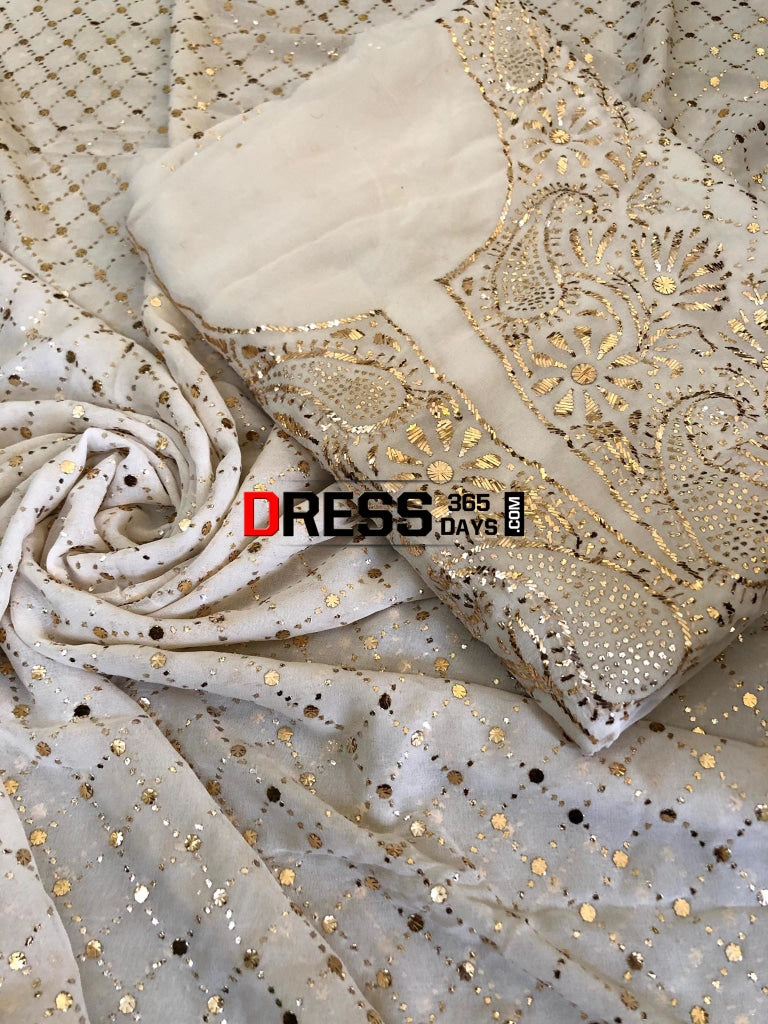 Ivory Kamdani Suit With Heavy Dupatta