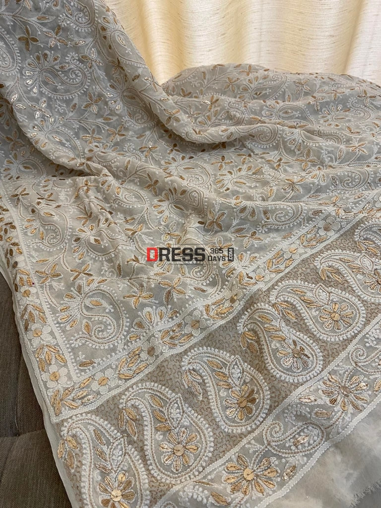 Ivory Lucknowi Chikan Gota Patti Dupatta Chikankari