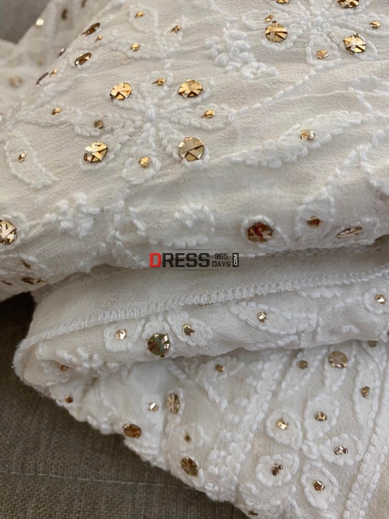 Ivory Lucknowi Chikan Kamdani Lehenga Set Chikankari