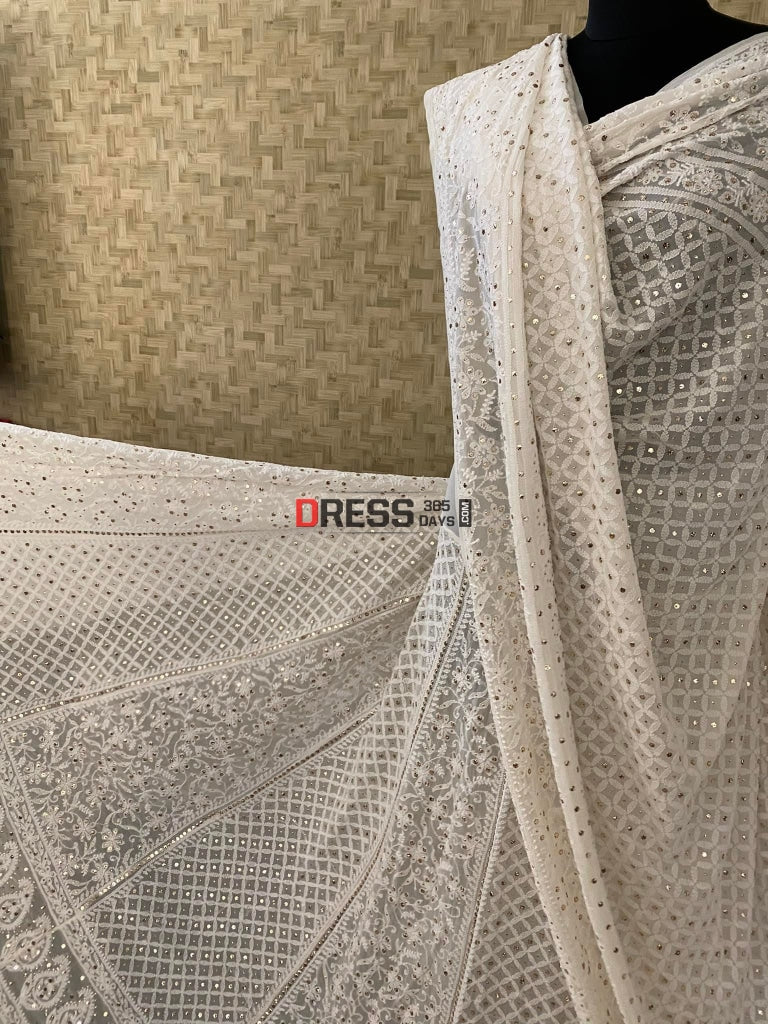 Ivory Lucknowi Chikan Kamdani Lehenga Set Chikankari