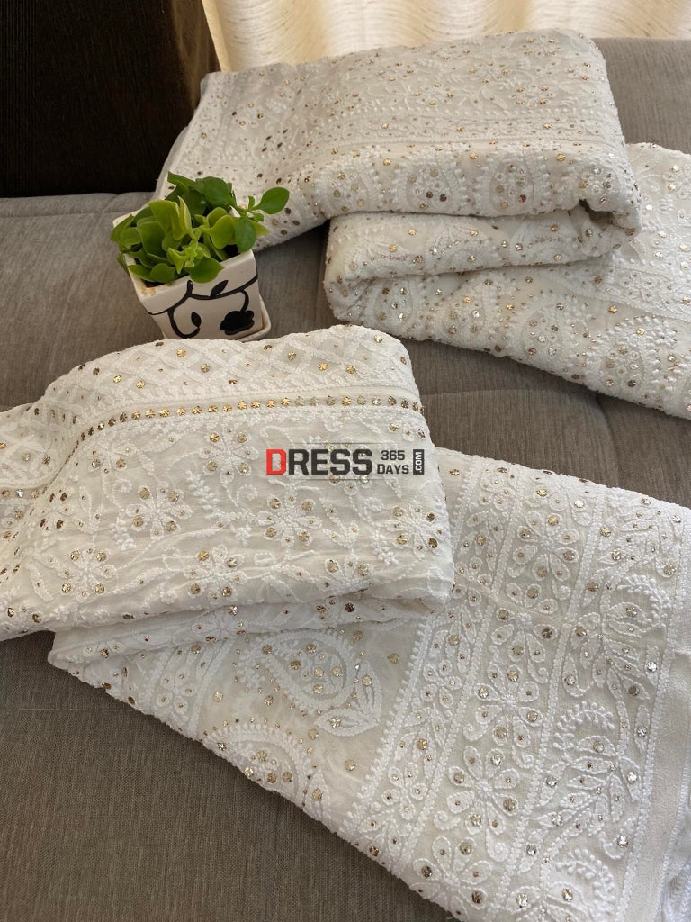 Ivory Lucknowi Chikan Kamdani Lehenga Set Chikankari