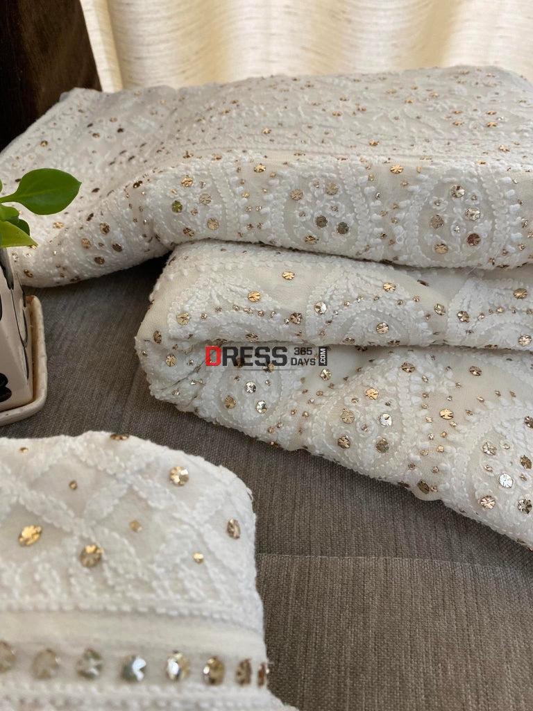 Ivory Lucknowi Chikan Kamdani Lehenga Set Chikankari