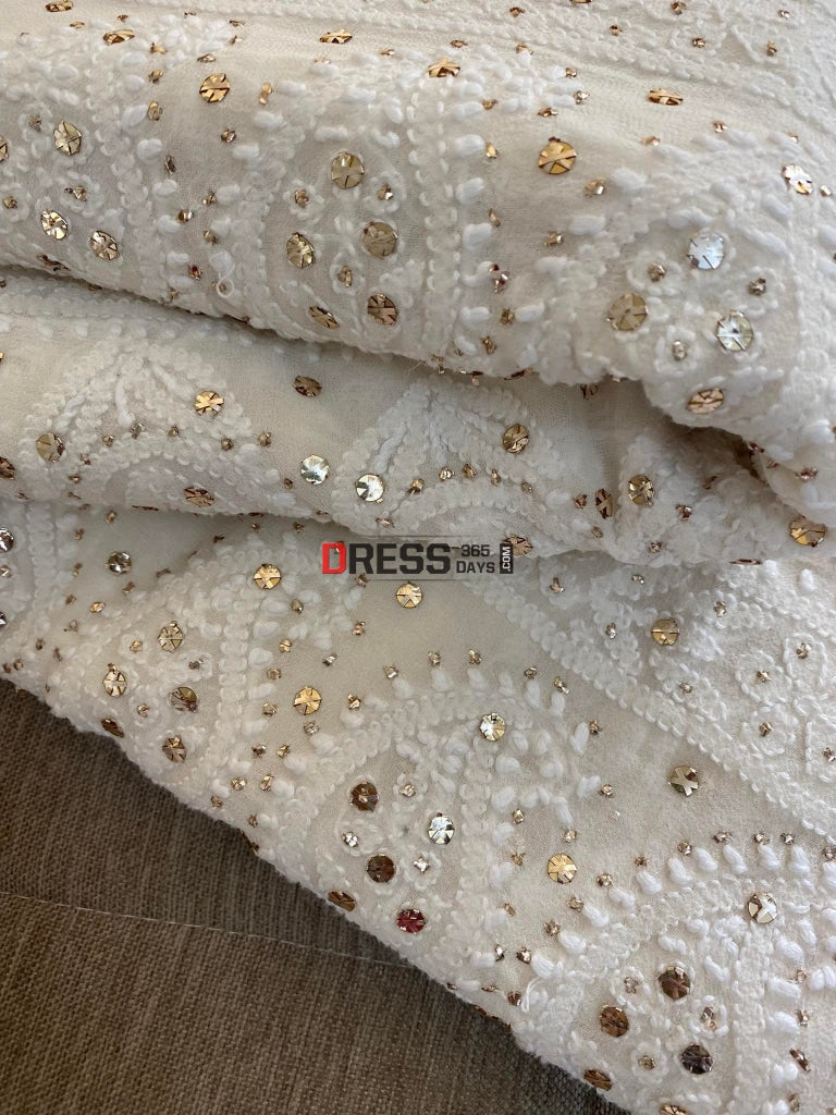 Ivory Lucknowi Chikan Kamdani Lehenga Set Chikankari