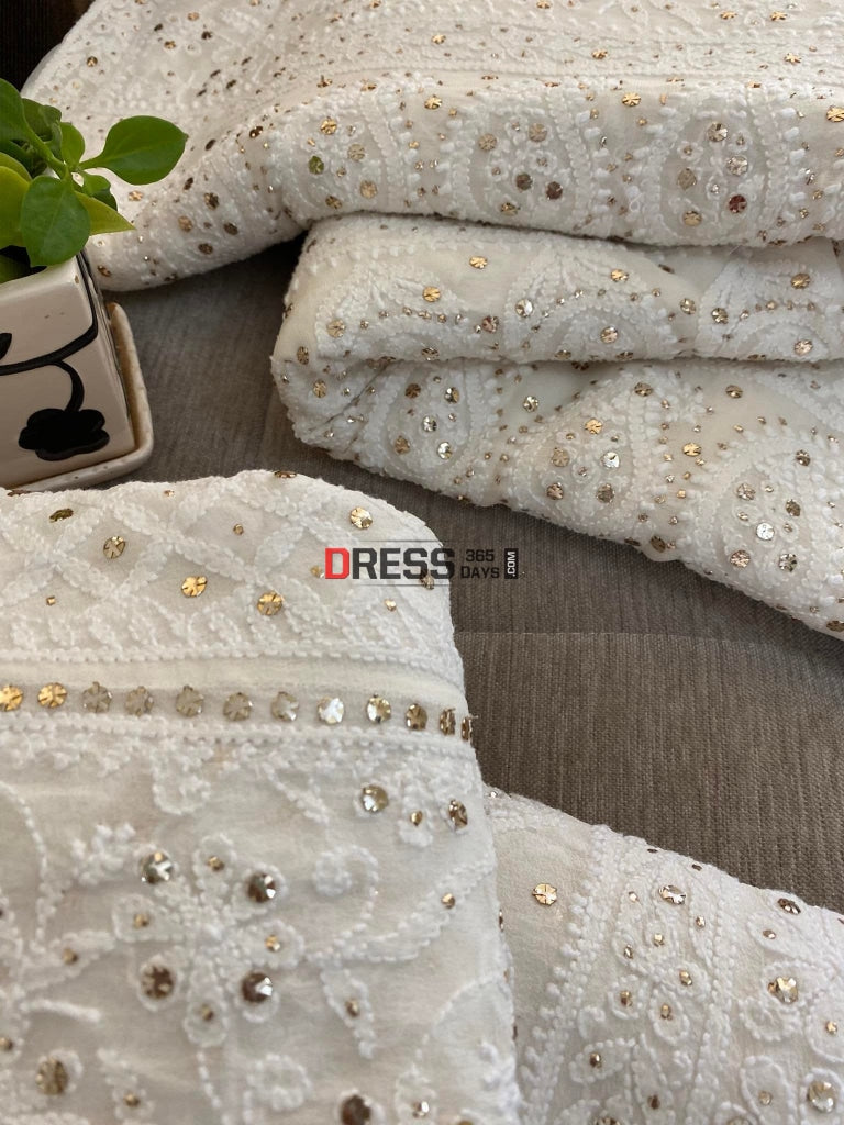 Ivory Lucknowi Chikan Kamdani Lehenga Set Chikankari