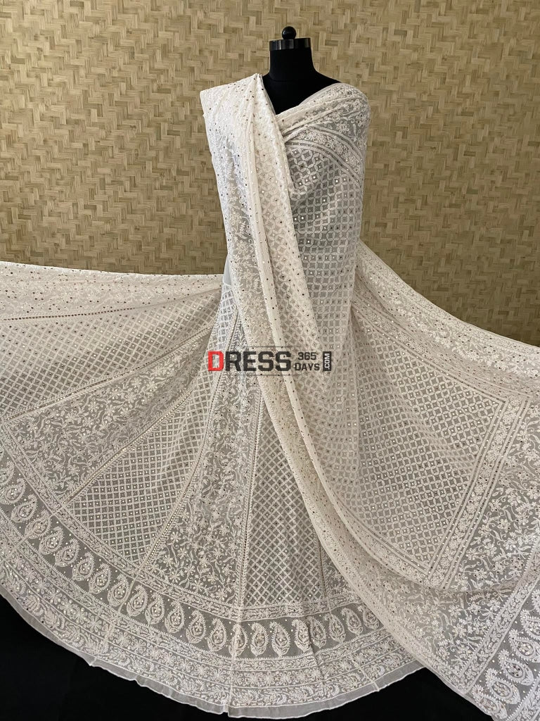 Ivory Lucknowi Chikan Kamdani Lehenga Set Chikankari