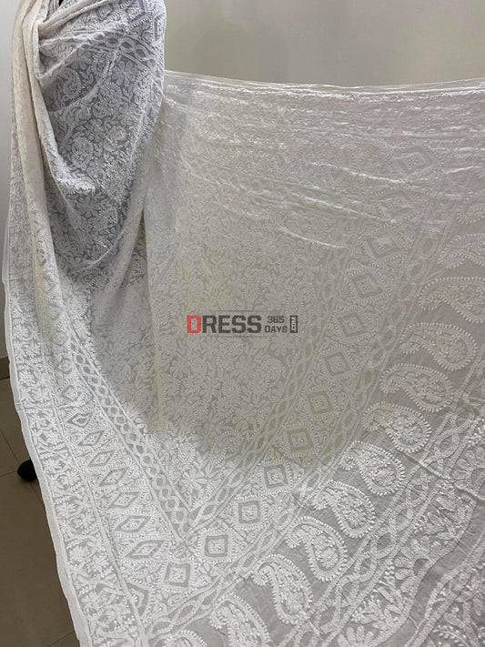 Ivory Lucknowi Chikankari Hand Embroidered Dupatta