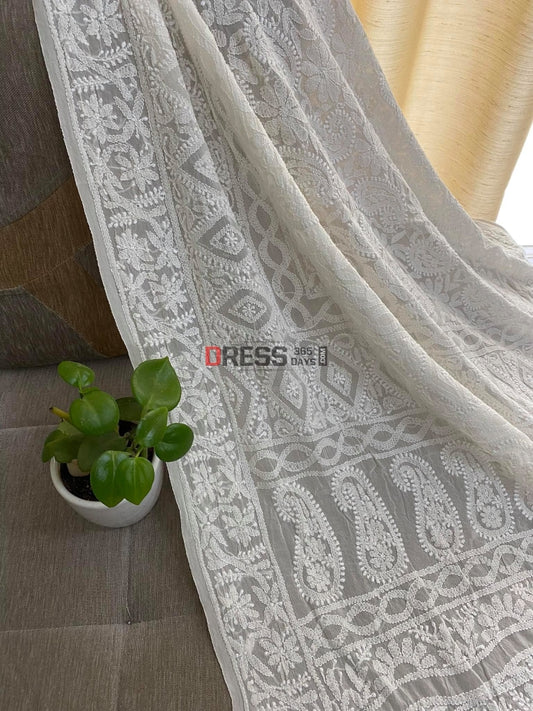Ivory Lucknowi Chikankari Hand Embroidered Dupatta
