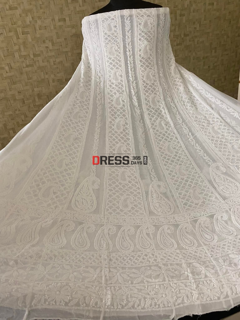 Ivory Lucknowi Chikankari & Hand Jaali Anarkali