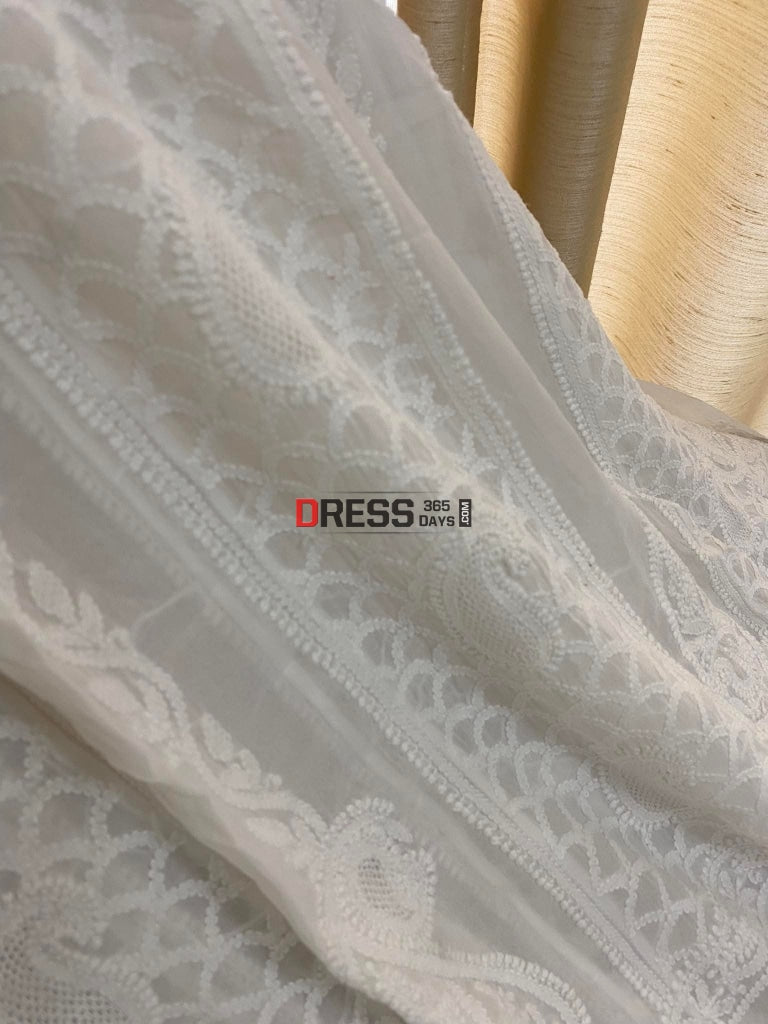 Ivory Lucknowi Chikankari & Hand Jaali Anarkali