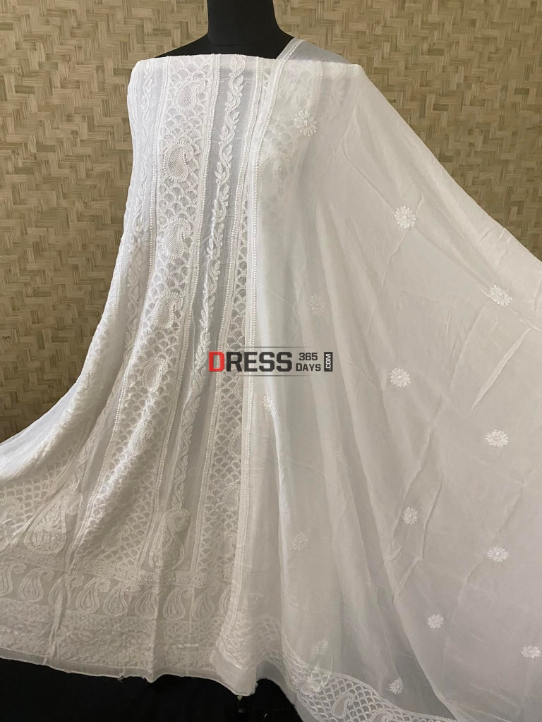 Ivory Lucknowi Chikankari & Hand Jaali Anarkali