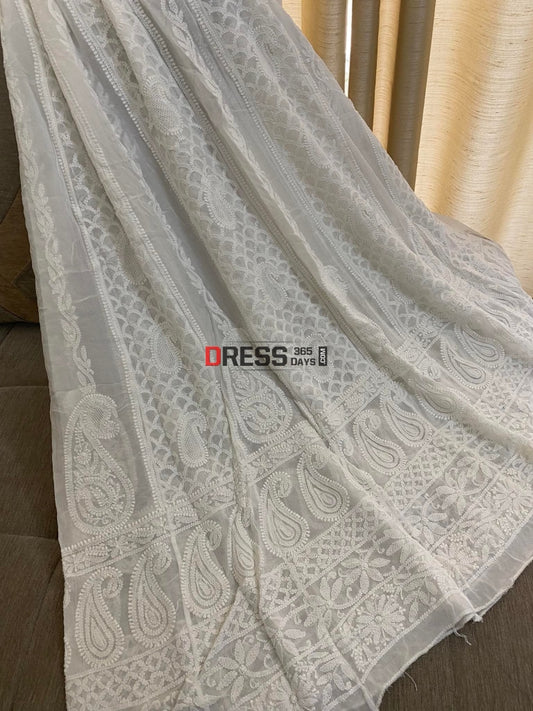 Ivory Lucknowi Chikankari & Hand Jaali Anarkali