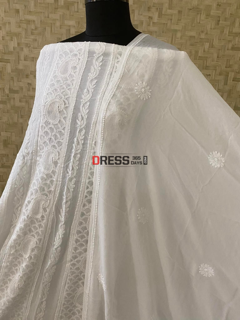 Ivory Lucknowi Chikankari & Hand Jaali Anarkali