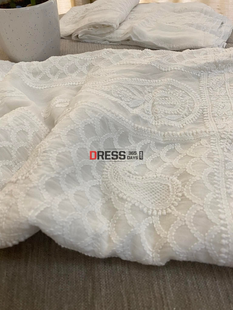 Ivory Lucknowi Chikankari & Hand Jaali Anarkali