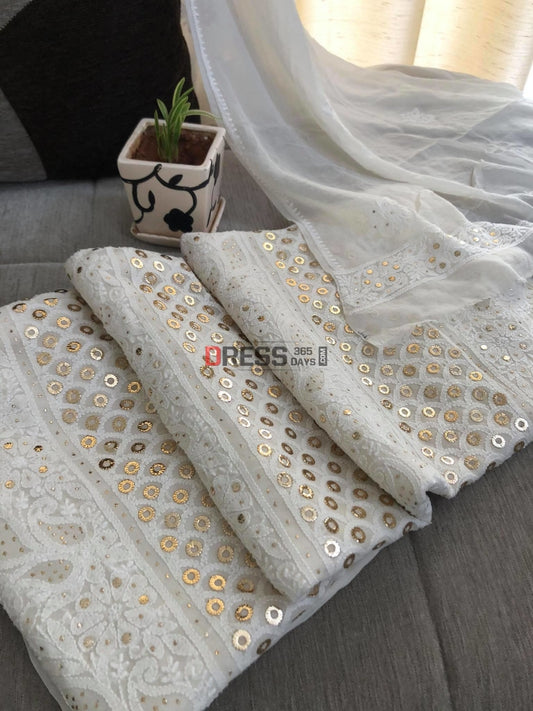 Ivory Lucknowi Chikankari Ring Mukaish Suit Suits