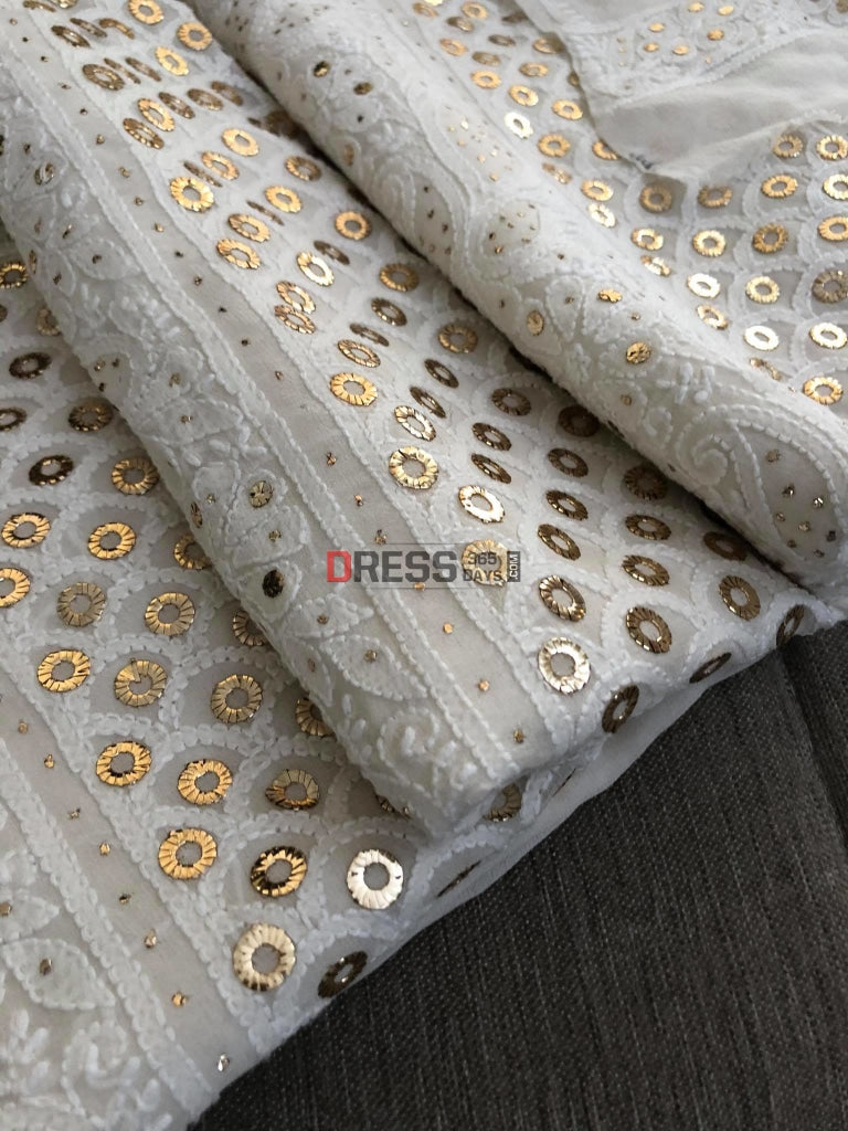 Ivory Lucknowi Chikankari Ring Mukaish Suit Suits