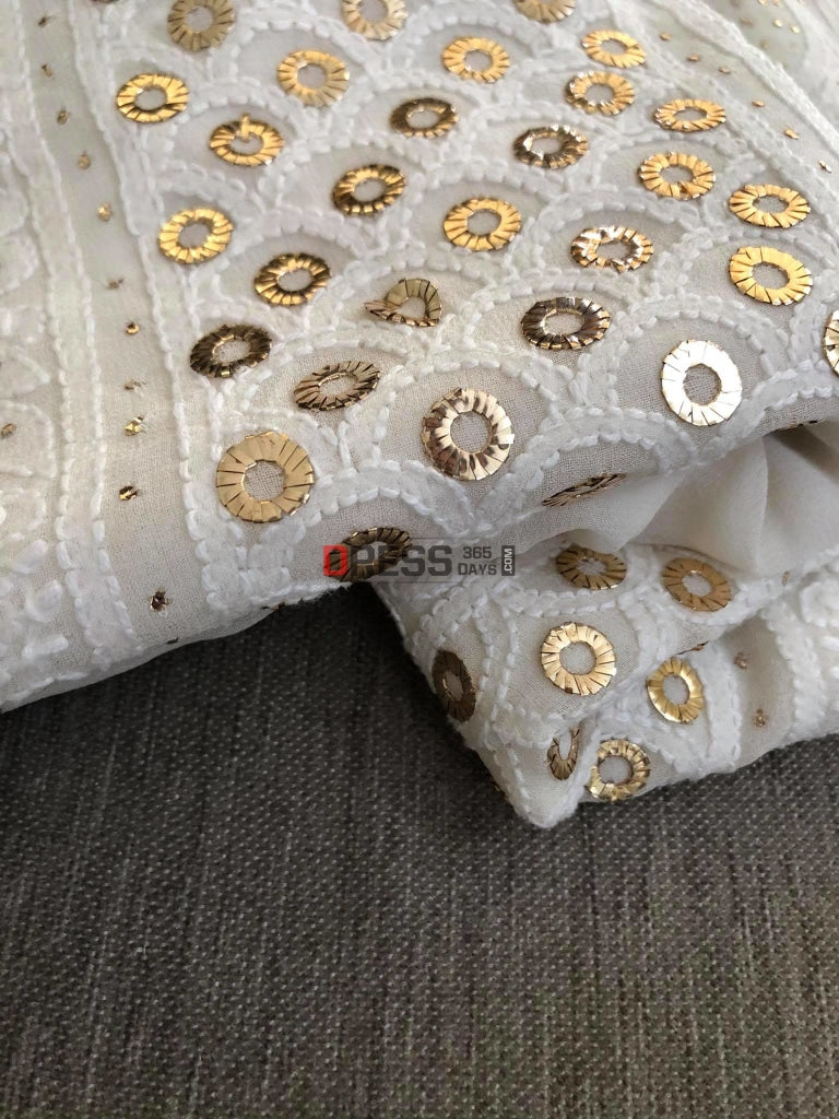 Ivory Lucknowi Chikankari Ring Mukaish Suit Suits