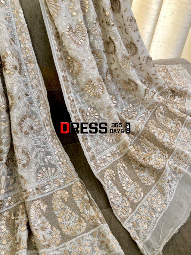 Ivory Lucknowi Gota Patti Dupatta Chikankari
