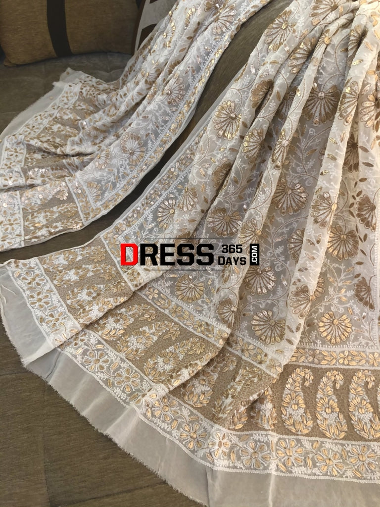 Ivory Lucknowi Gota Patti Dupatta Chikankari