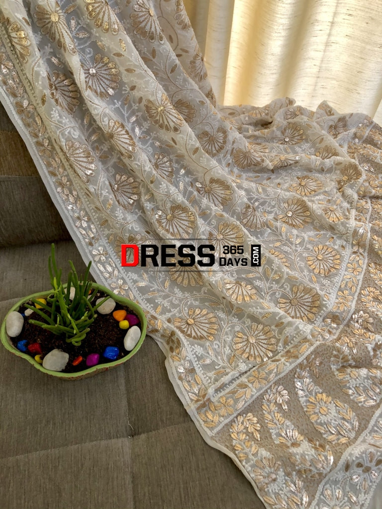 Ivory Lucknowi Gota Patti Dupatta Chikankari