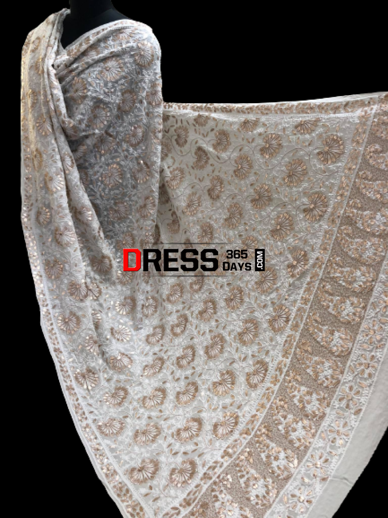 Ivory Lucknowi Gota Patti Dupatta Chikankari