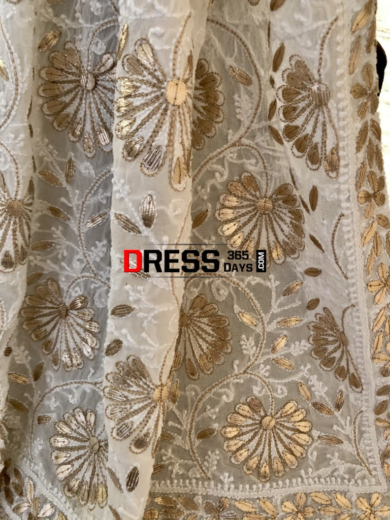 Ivory Lucknowi Gota Patti Dupatta Chikankari