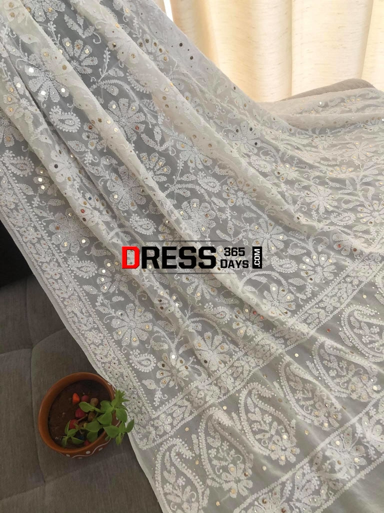 Ivory Lucknowi Kamdani Dupatta Chikankari