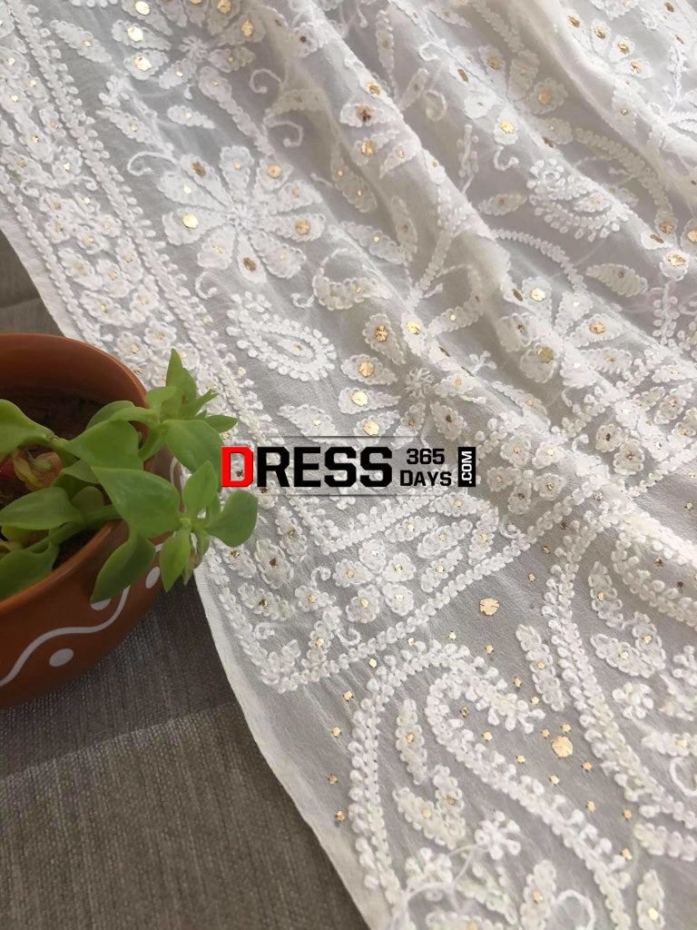 Ivory Lucknowi Kamdani Dupatta Chikankari