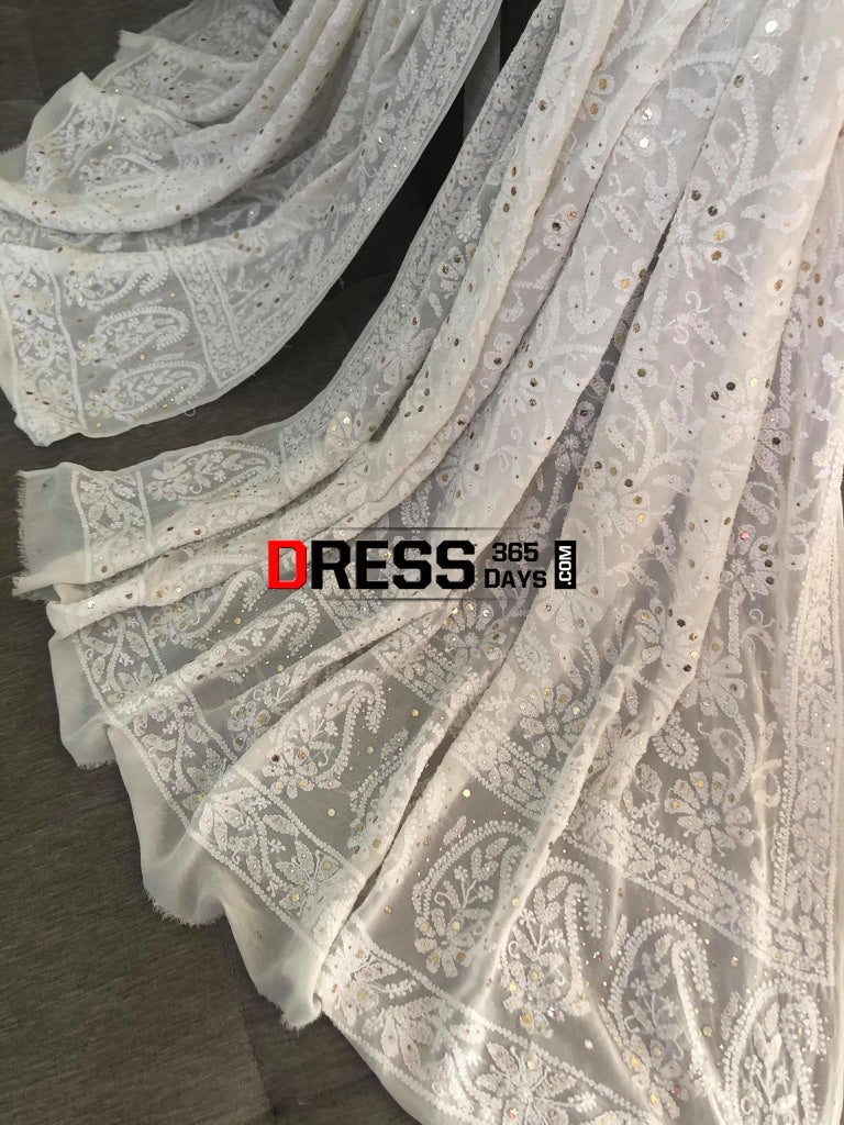 Ivory Lucknowi Kamdani Dupatta Chikankari