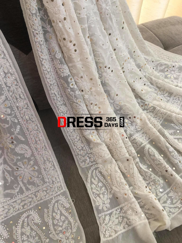 Ivory Lucknowi Kamdani Dupatta Chikankari