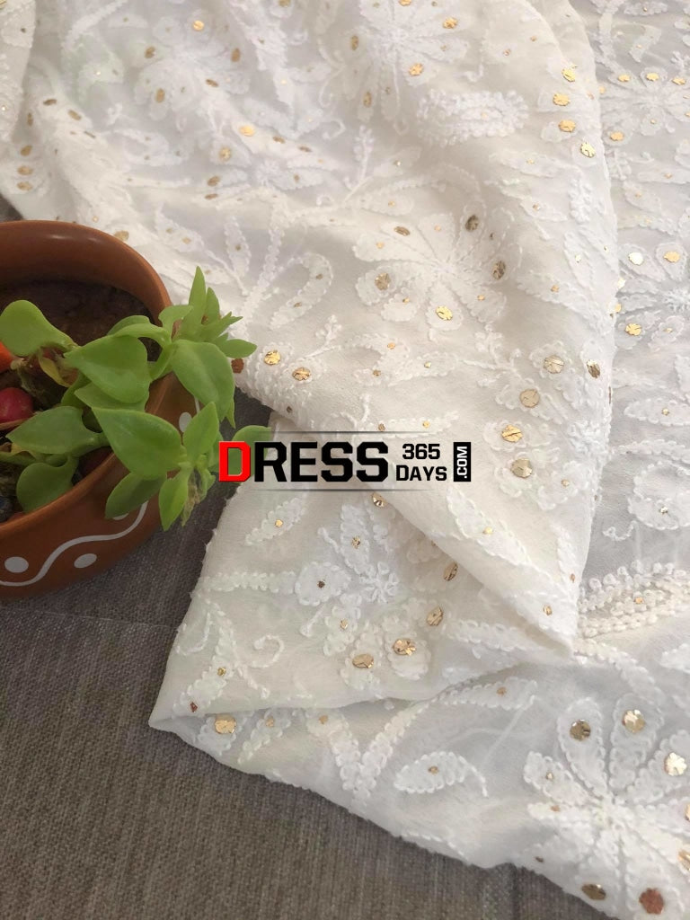 Ivory Lucknowi Kamdani Dupatta Chikankari