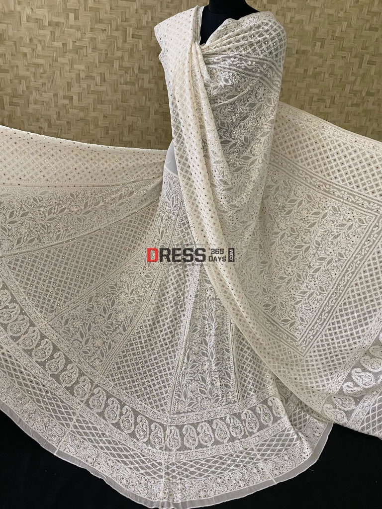 Ivory Lucknowi Kamdani Lehenga Set Chikankari